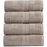 Springtree Home 100% Cotton Bath Towel Set of 4 | Brown Bath Towels | Geometric Textured Design | Absorbent & Quick-Dry | 4 Bath Towels | Oeko-TEX® Standard 100 Cotton | Myla Collection - Cobblestone