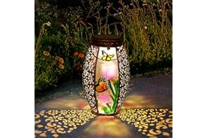 LAREKOOK Outdoor Solar Lantern-Waterproof Butterfly Hanging Metal Decorative Lights for Patio Table Garden Pathway Yard with Super Bright Warm White LED, Large Solar Panels, Auto On/Off Light
