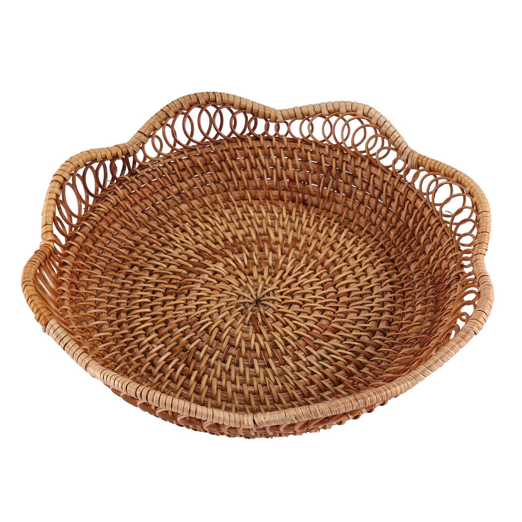 Gokoti Hand-Woven Rattan Storage Basket Fruit Basket Wicker Woven Tray Restaurant Small Container Home Decoration S-23X5.5cm