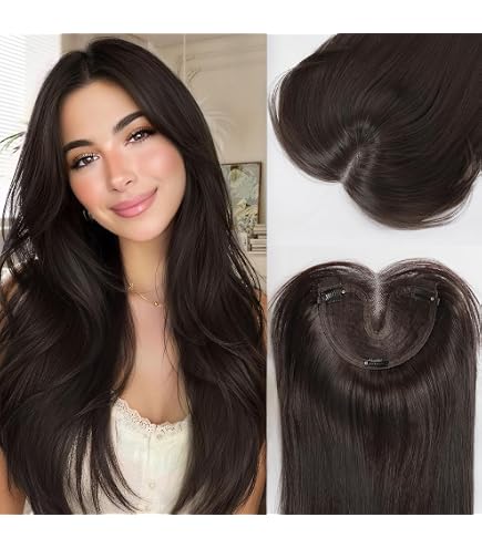 Amazon.com : Eawwii Dark Brown Synthetic Hair Toppers for  display picture 2