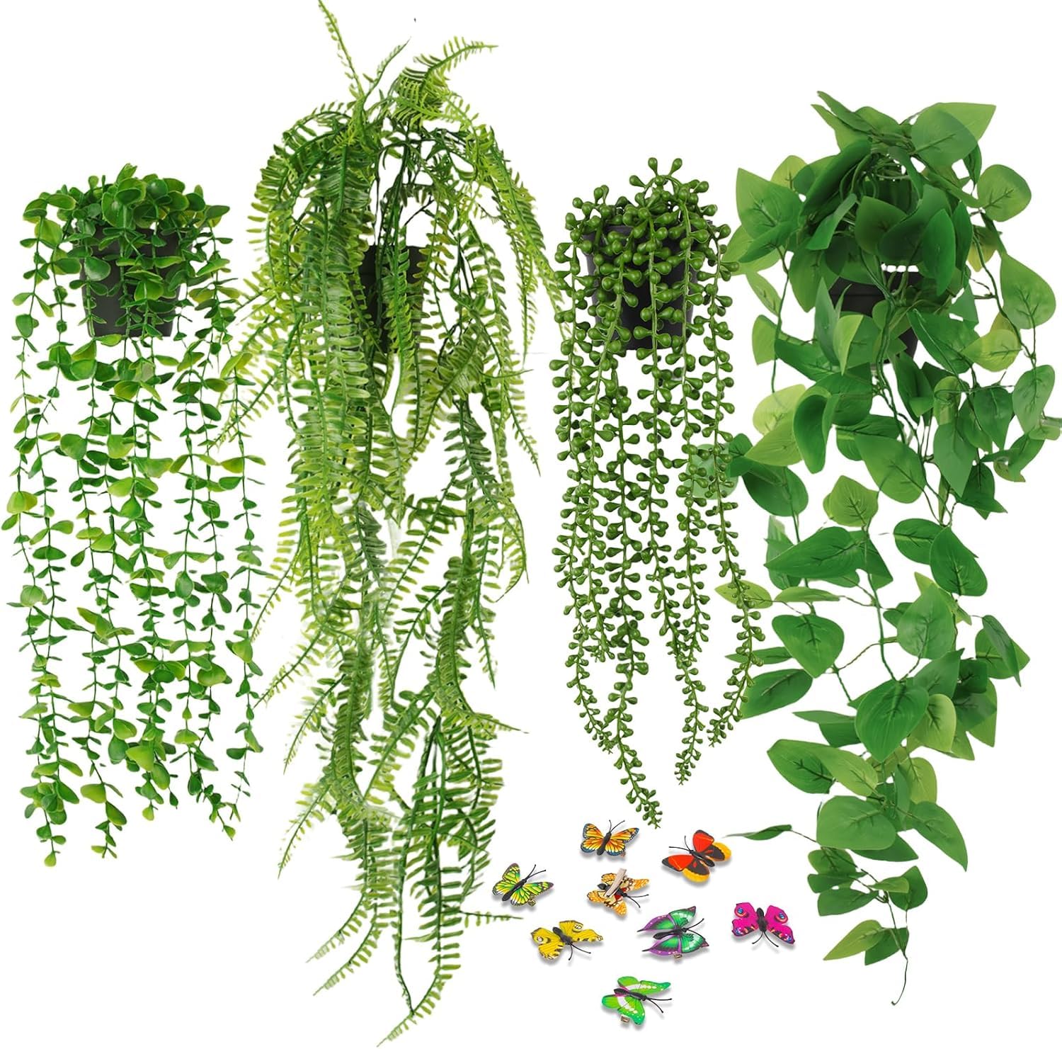 Photo 1 of EOECL 4Pcs Fake Plants for Wall Decor, Artificial Hanging Plants Indoor Outdoors, Fake Hanging Plants for Room Bathroom Wall Shelf Outdoor Decor