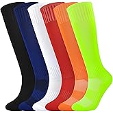 Kids Soccer Socks Boys Football Socks 6 Pairs Girls Knee High Sock Baseball Softball Sports Youth Unisex