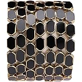DADIFEN Glass Octagon Beads Black 6x9mm 28pcs Rectangle Golden Edge Crystal Loose Beads for DIY Craft Jewelry Making