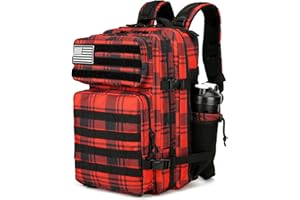 Lovelinks21 25L Tactical Backpack for Men Women Military Backpack Army Assault Pack Molle Backpack Small Bug Out Bag Travel Rucksack Daypack (Red Plaid)