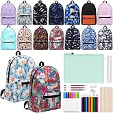 Biubiubulu 14 Pack 17'' Backpacks Bulk with 518Pcs School Supplies for Student, Back to School Bookbag Kits Contains Storage bag, Colored Pencil, Pen, Eraser, Sharpener, Ruler (14 Assorted Prints)