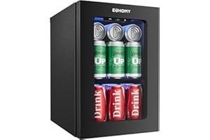 EUHOMY 18L Beverage Refrigerator Cooler, 24 Cans Mini Fridge with Quiet Compressor, Countertop Small Fridge with 40°F-61°F Digital Temperature Control, LED Lgiht for Home, Bar, Office