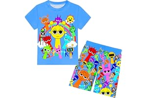 Iowillar Boys Girls Sprunki Pants Set Kids Music Adventure Tee Shirt 2PCS Short Sleeve Cartoon Game Clothes Outfit