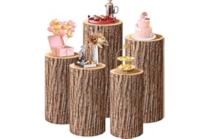 SaitiMade Set of 5 Wood Cylinder Stand Covers, Spandex Pedestal Stand Covers for Party, Wedding or Baby Shower Event Decor (Only Contains Cylinder Covers)