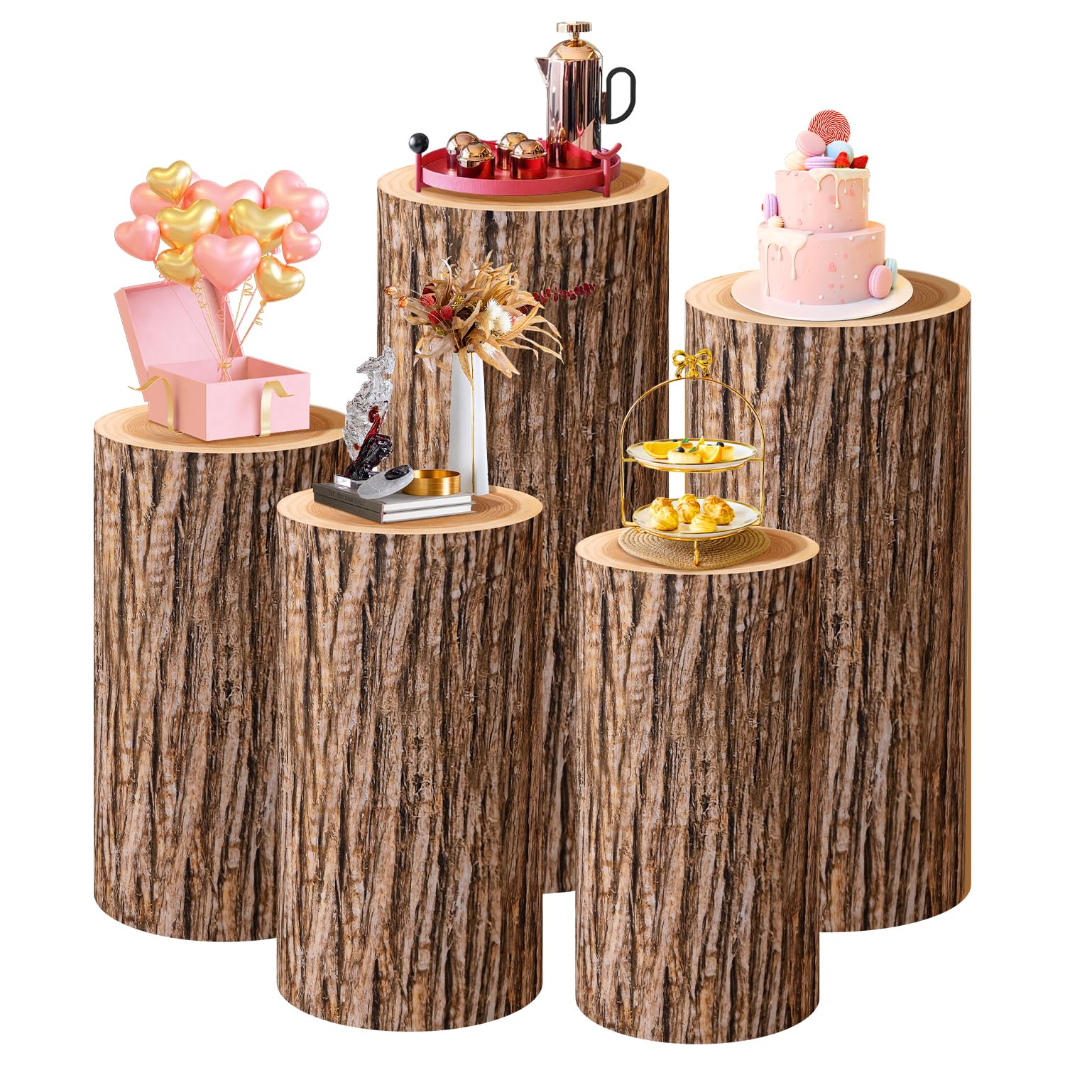 BaiWon Set Of 5 Spandex Cylinder Stand Covers For Party 11 Colors Cylinder Pedestal Stands Cover For Parties Round Pedestals Table Pillar Covers For