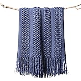 lifein Fall Throw Blanket for Couch - Soft Boho Knitted Farmhouse Bed Throws,Cozy Small Lightweight Blankets&Throws with Tassels for Autumn,Woman,Man,Home Decor,Bed,Chair,Sofa,Room,Gift(Blue,50*60")
