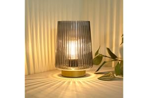 LUSHARBOR Battery Operated Lamp with Timer, Small Cozy Table Lamp for Dorm Room, Aesthetic Cordless Bedside Battery Lamp for Living Room/Shelf/Office Desk/Side Table Grey