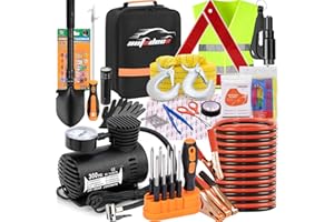 AUTODECO Car Emergency Roadside Assistance Kit with Jumper Cables Tire Inflator Automotive Kit for Car Vehicle