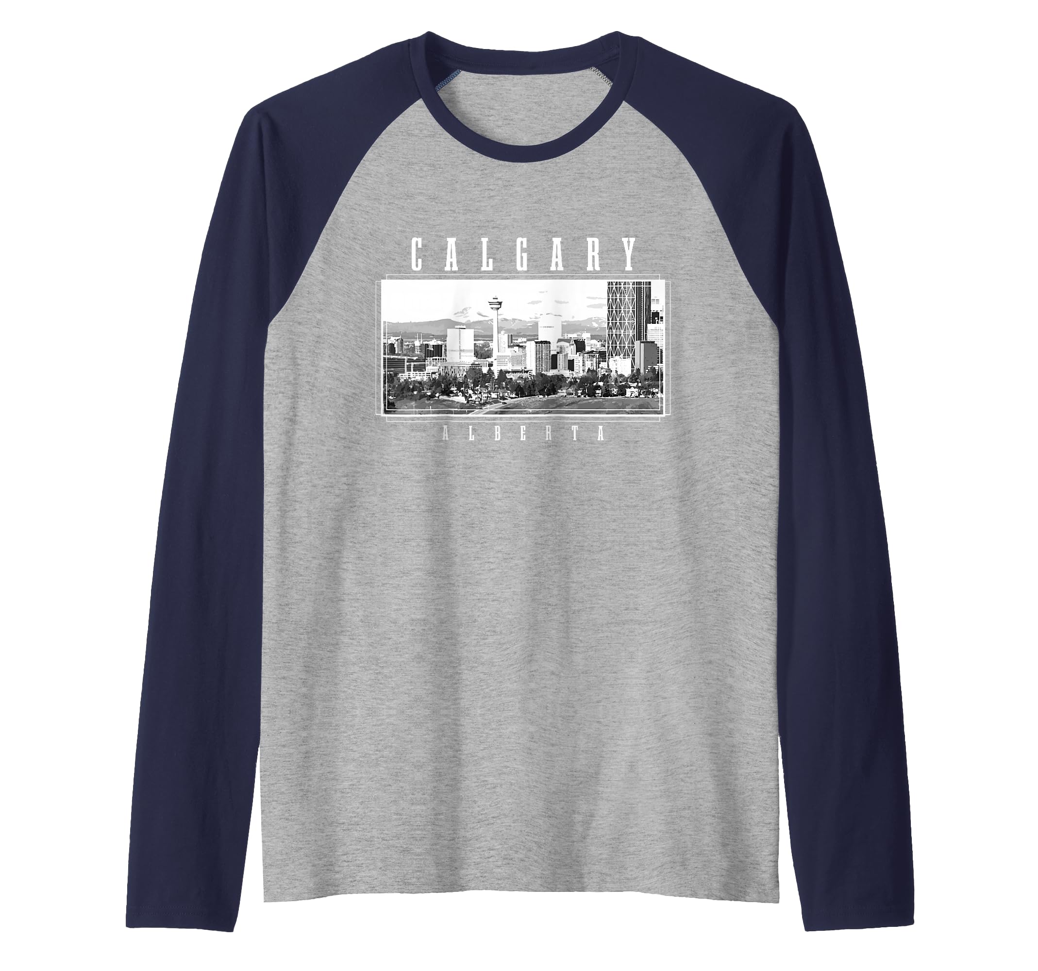 Calgary Alberta Canada Vintage Souvenir Skyline Raglan Baseball Tee