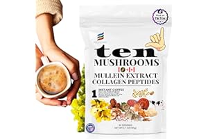 SUNDAFONE Mushroom Coffee with Grass-Fed Collagen, Mullein,Lion's Mane, Reishi and 10 Adaptogenic Mushrooms; Super Instant Cold Brew Protein Iced Coffee Blend; 0g of Sugar, Low Caffeine, 30 Servings