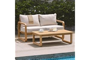 Idzo Ivy Loveseat with Coffee Table – Beige Fabric, 2-Seater Outdoor Sofa Set for Balcony, Patio or Garden – Stylish Love Seat Couches for Small Spaces