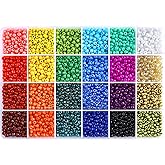 6000pcs 24 Color Glass Seed Beads, 6/0 4mm Small Beads with Container Box | Bracelet Making Kit with Multicolor Beading Beads, Jewelry Making Supplies, Storage Container Box for Easy Organization