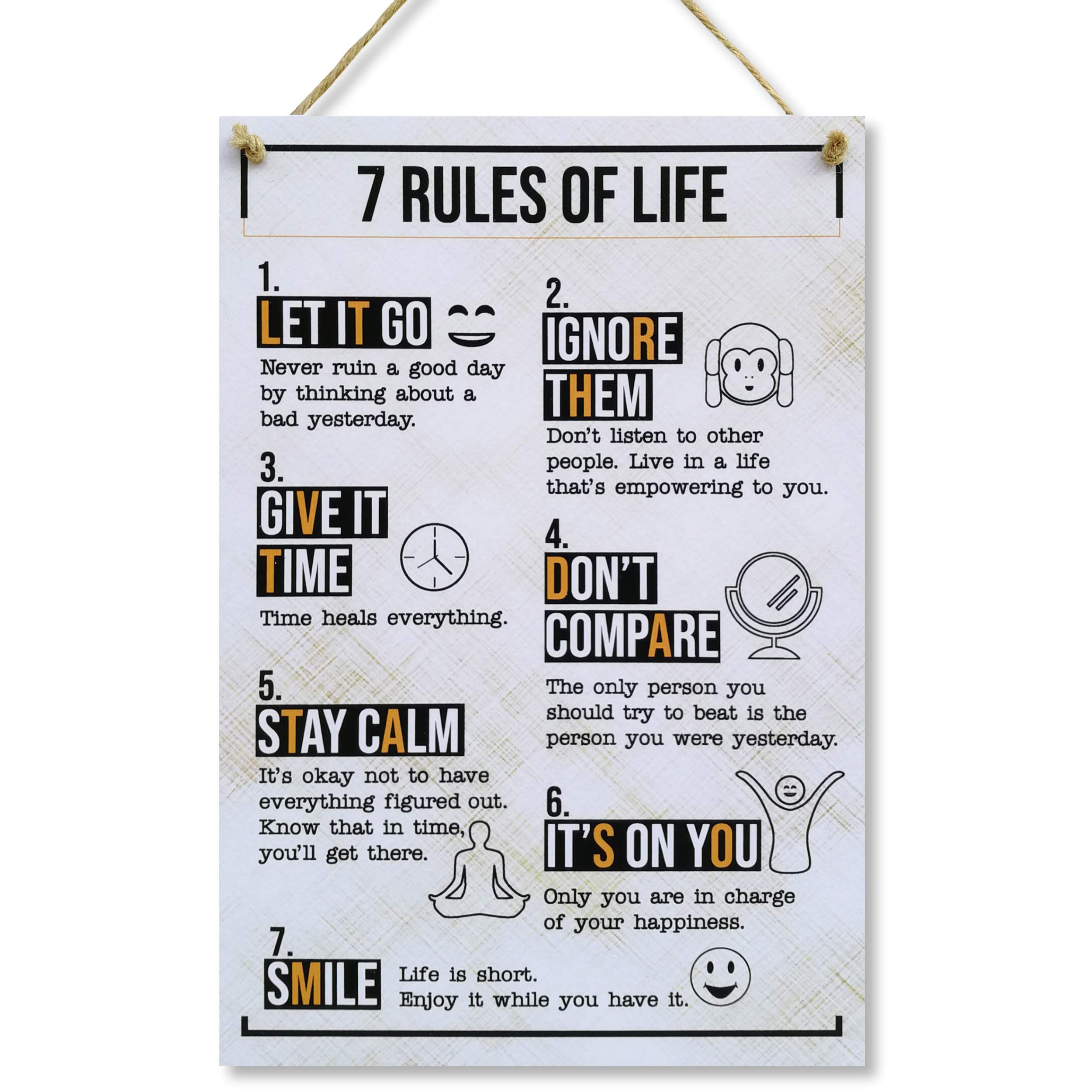 CARISPIBET 7 Rules of Life | Home decoration sign happy and inspiring uplifting house decor 12x8"