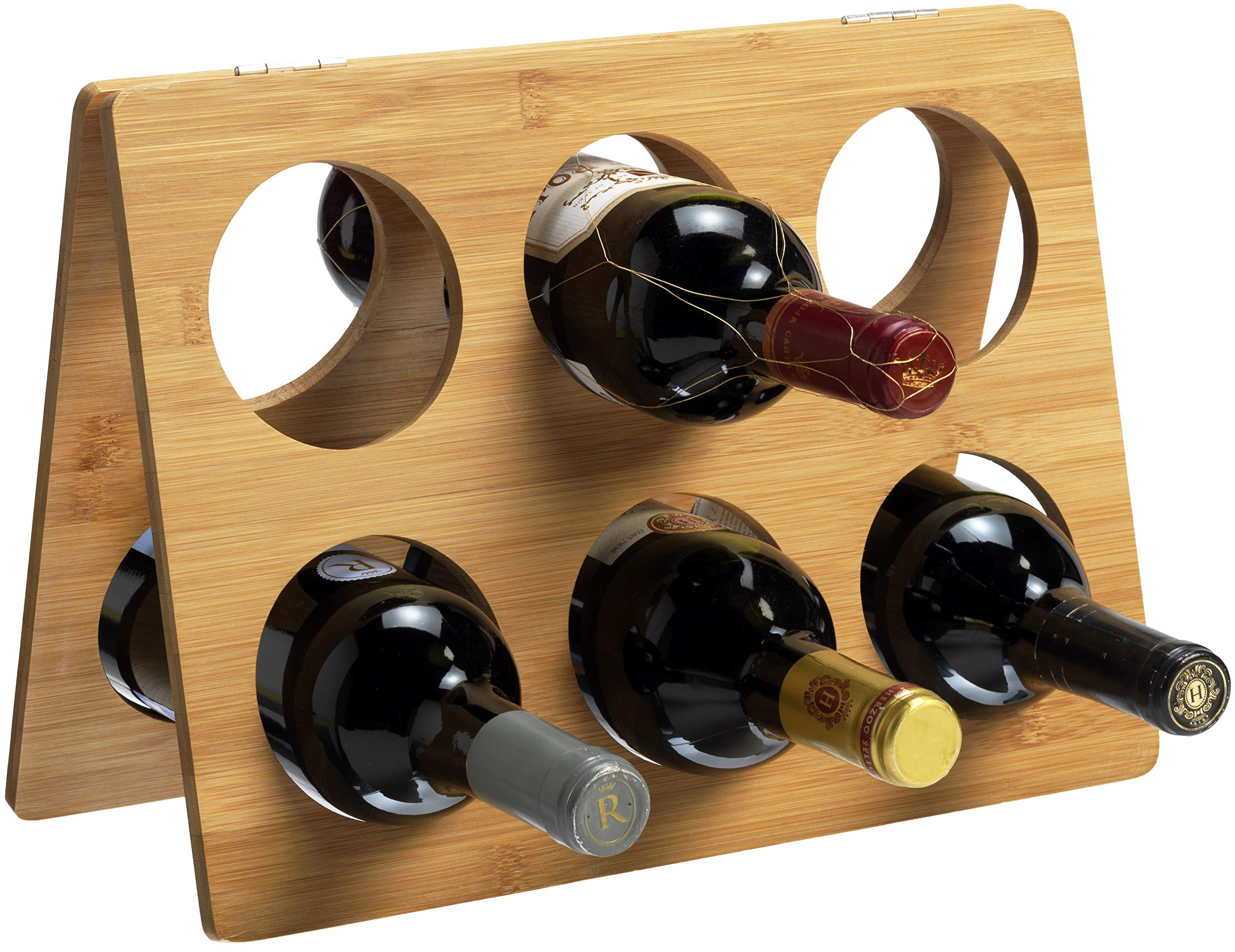 RTA Bamboo Wine Rack for 6 Bottles, Foldable Wine Rack Bottle Storage for Kitchen Countertop or Sideboard