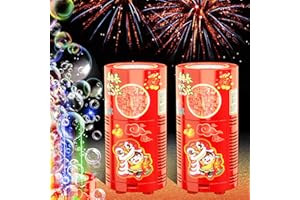 Ivtivfu Fireworks Bubble Machine (2PCS 13 Holes), Automatic Fireworks Bubble Maker with Lights and Closeable Sound for Kids, Chinese New Year, Christmas, Party, 4th of July
