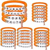 Huquary 24 Pcs Leukemia Awareness Products Orange Bracelets Leukemia Kidney Cancer Awareness Products Inspirational Words for Women Man Public Social Charity Welfare Event