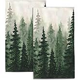 SAYOUZ Watercolor Spruce Green Forest 2 Pack Hand Towels for Bathroom, Highly Absorbent Soft Hanging Kitchen Dish Towel Spa Gym Towels for Home Decor & Gift Idea,14"X28"