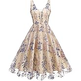 Summer Floral Embroidery Tulle Dress for Women Flower Embroidered Wedding Guest Formal Prom Party Homecoming Dresses