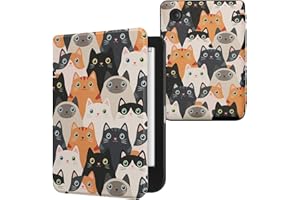 kwmobile Case Compatible with Kobo Clara BW/Colour Case - eReader Cover - Cats Orange/Black/White