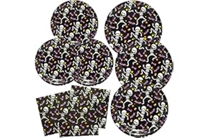 ZVK Halloween Skeleton Paper Plates Napkins Set 90 Pieces Party Dessert Plates Paper Napkins Disposable Tableware for Halloween Party Table Decorations