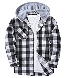 ZITY Men's Flannel Hoodie Shirts Casual Button Down