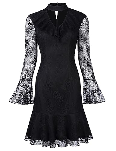 Kate Kasin Meerjungfrau Kleid Spitze Partykleid Schwarz Langarm Kleid Sexy Kleid KK682