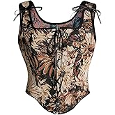 Womens Renaissance Corset Vintage Lace Up Bustier Tops Floral Overbust Corset With Zipper