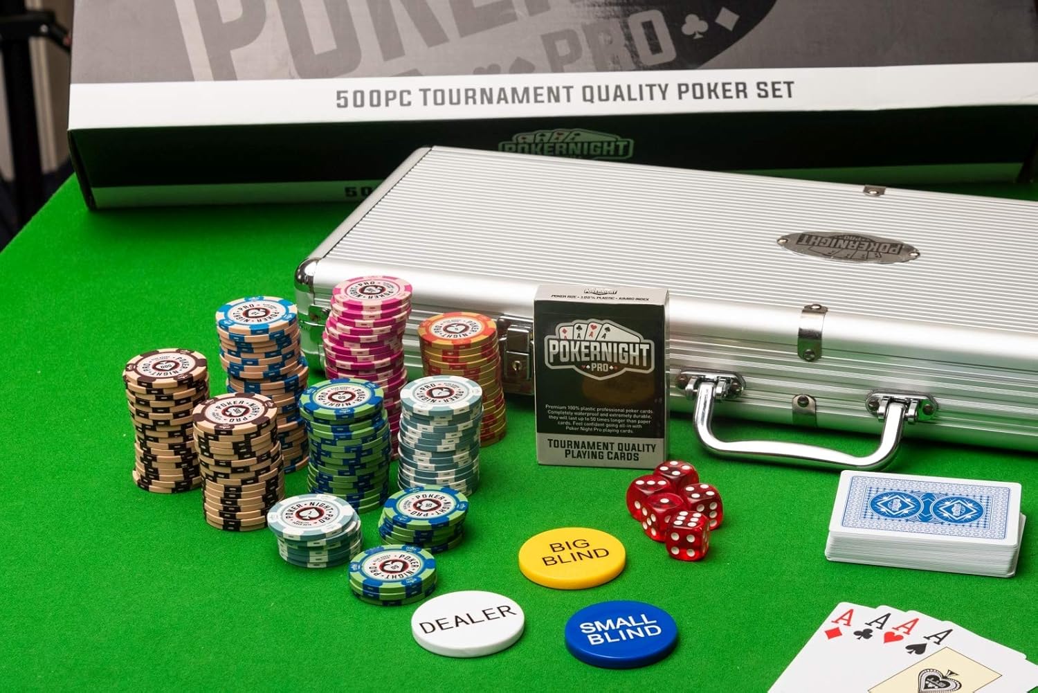 Poker Night Pro 500-Piece Texas Hold'em Poker Set, Silver - Image 3