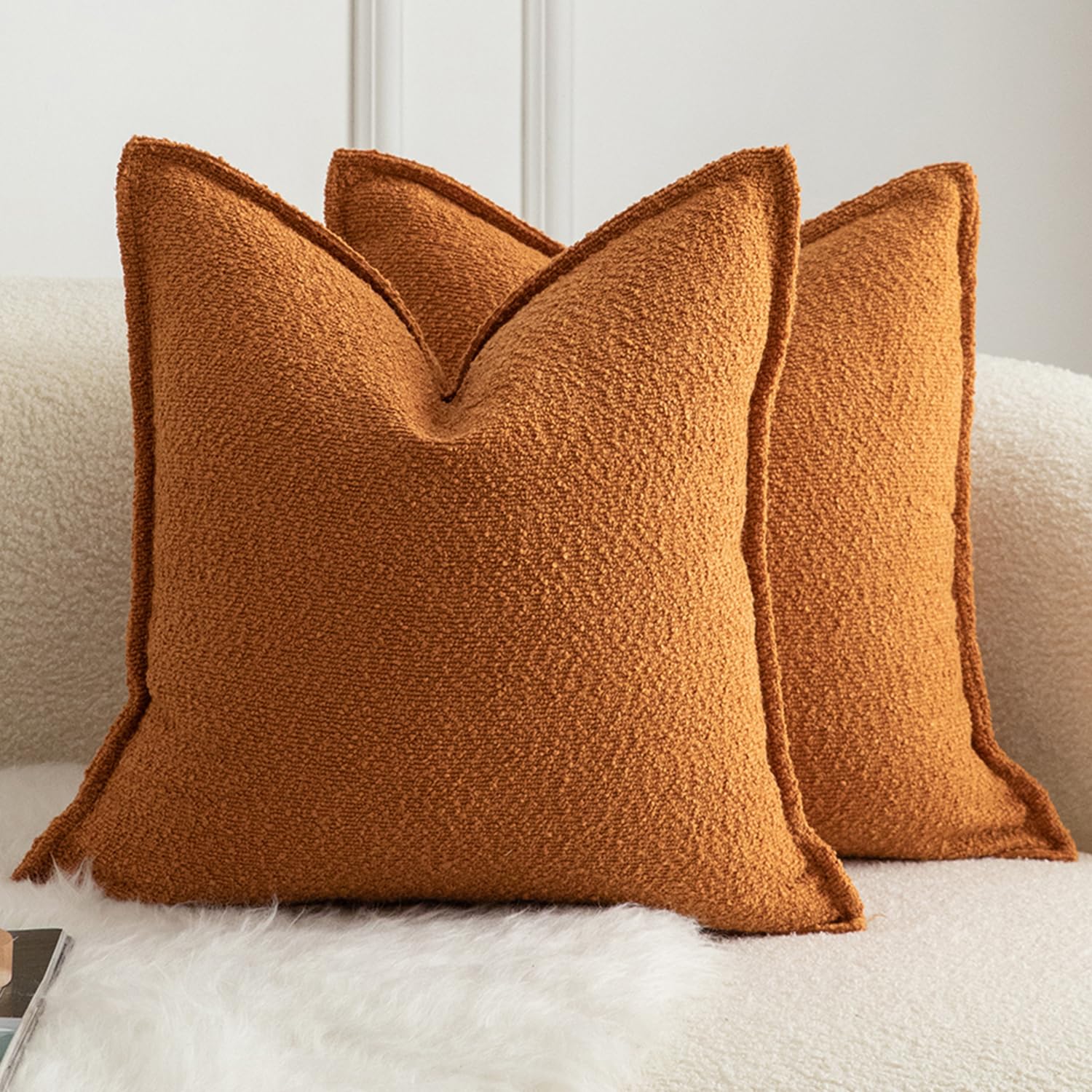 Mandioo Pack of 2 Cushion Covers 60cm x 60cm Decorative Accent Solid Woven Textured Throw Pillow Covers cases Bedroom Living Room Couch Sofa Home 24 x 24 Inch Tobacco