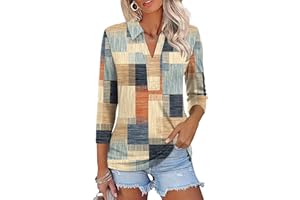 ZHENWEI Women's 3/4 Length Sleeve V-Neck Collared Tops Summer Business Casual Work Polo Shirts 2025