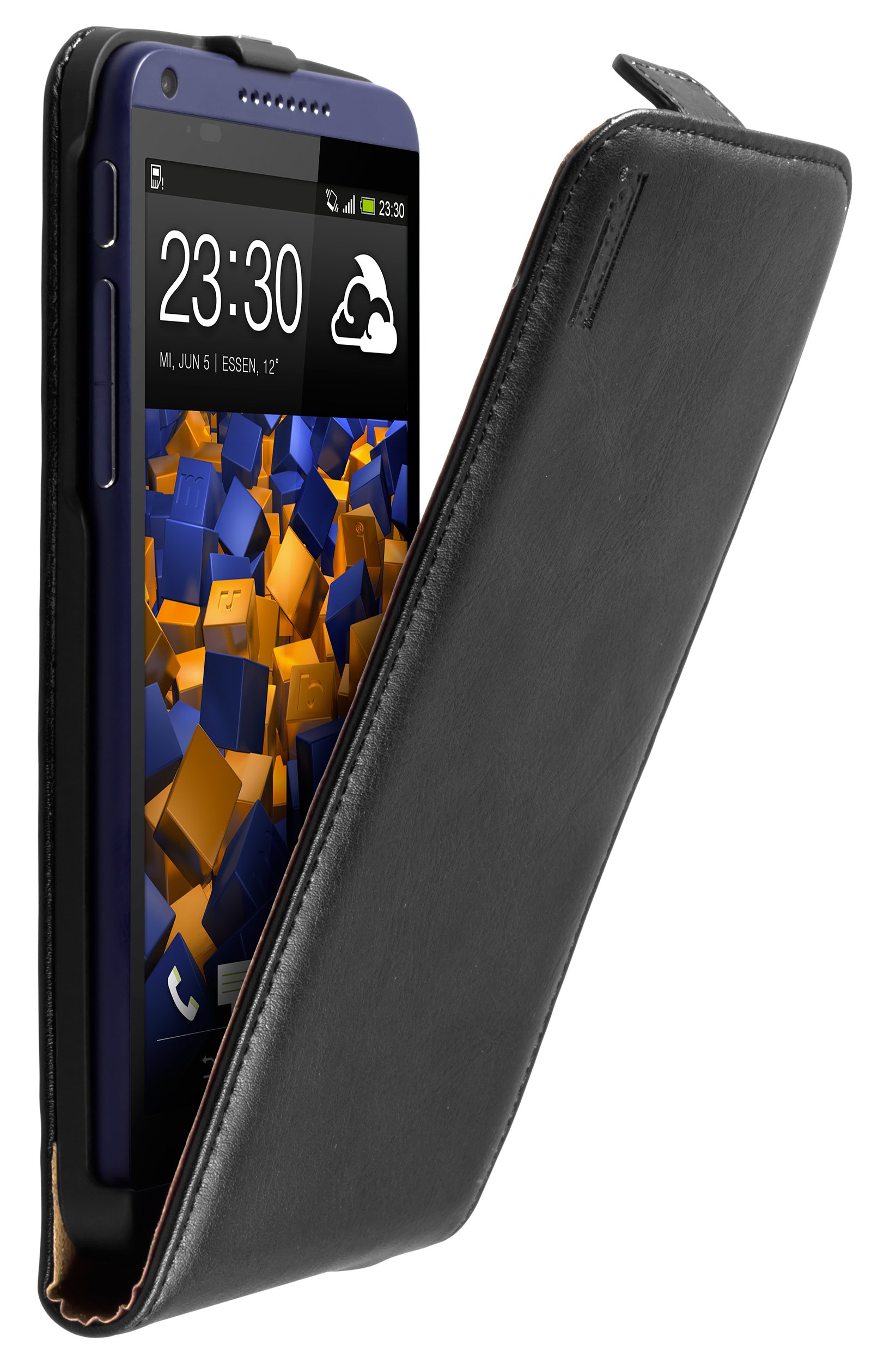 mumbi Premium Flip Case Real Leather Compatible with HTC Desire 816 / 816G Black