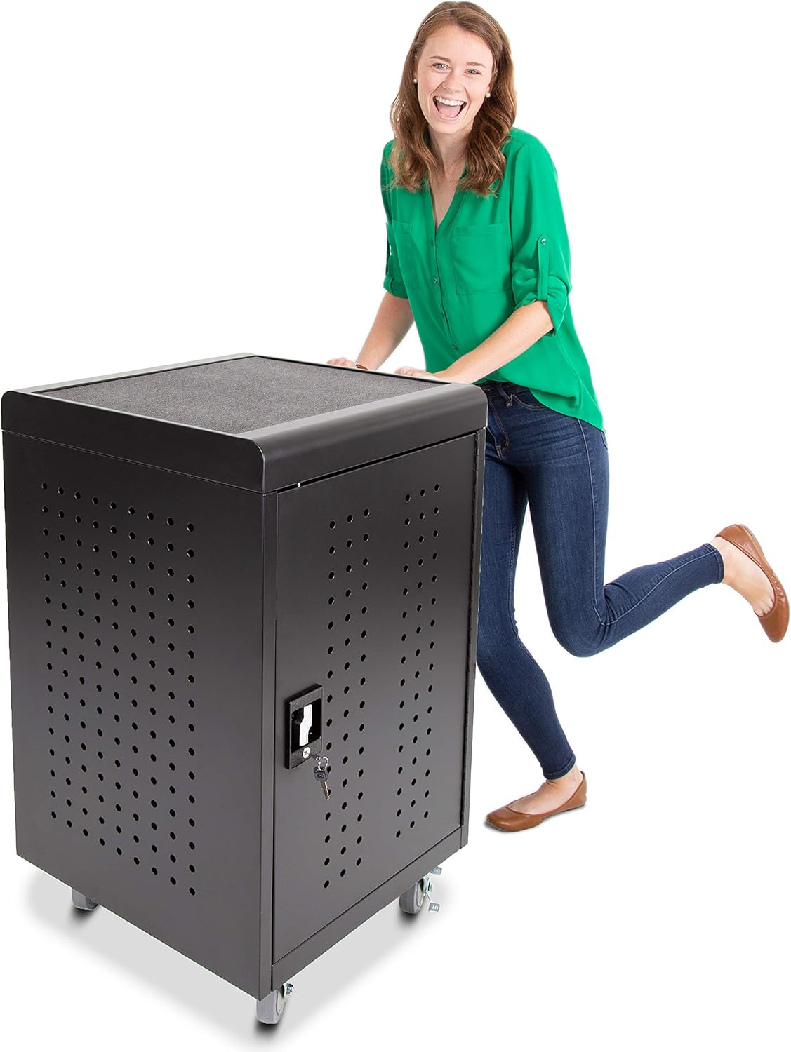 Line Leader 30 Unit Compact Mobile Charging & Storage Cart | Locking Cabinet Holds 30 Tablets, Laptops or Chromebooks | Mobile Lab w/Two 15-Outlet Power Strips | Great for School, Classroom & Library: Home & Kitchen