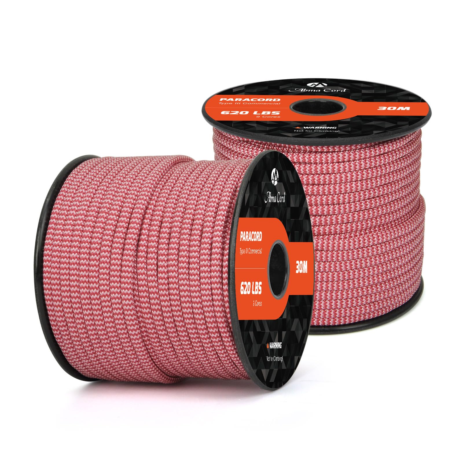 Abma Cord Paracord 620 lbs 4mm 9 Strands 100% Nylon 30M - Burgundy & Rose Pink