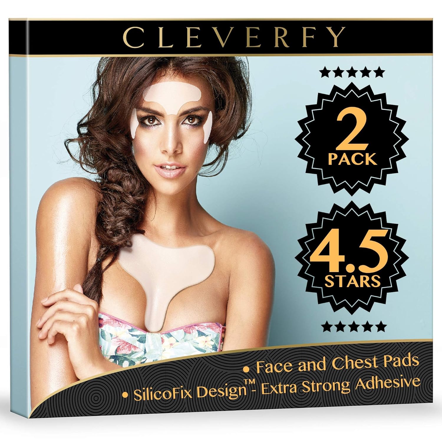Cleverfy Chest Wrinkle Pads Sleeping & Facial Wrinkle Patches - 2x Silicone Eye Pads, 1x Decollete Anti Wrinkle Chest Pads and 1x Forehead Wrinkle Patches - Silicone Wrinkle Pads for Chest Wrinkles