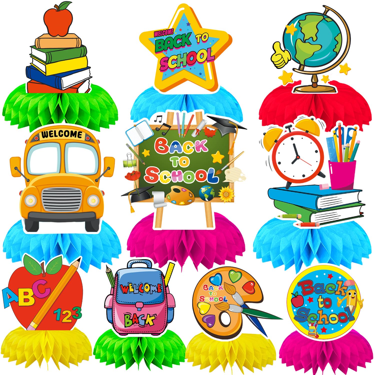 Photo 1 of DTOFOOT 10Pcs Back to School Decorations,Welcome Back to School Honeycomb Centerpieces for Table Ready to School Table Decorations First Day of School Table Decor for School Classroom Party Favors