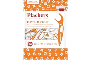 Plackers Orthopick Floss Picks, Unflavored, Designed for Braces, Fold-Out FlipPick, Tuffloss, Easy Storage with Sure-Zip Seal, 36 Count