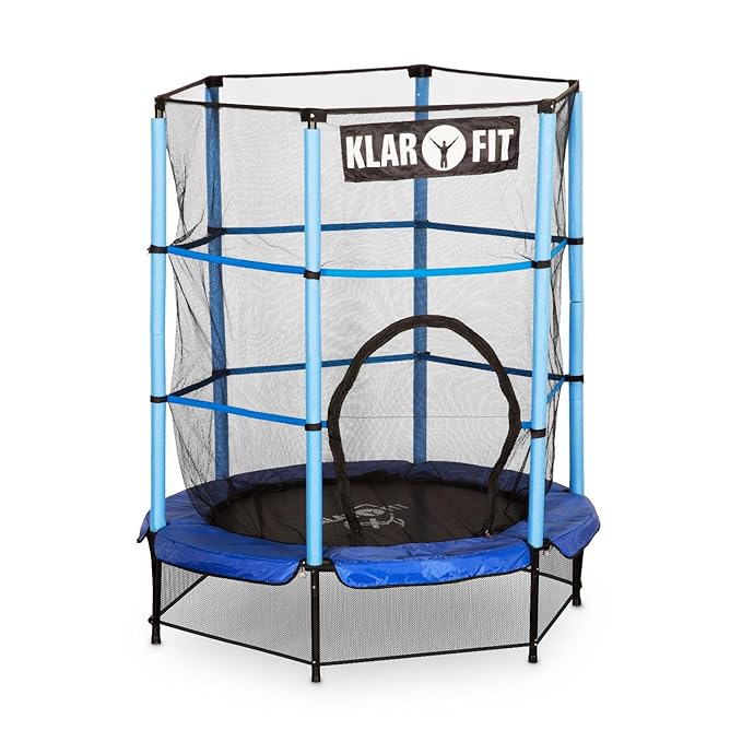 Klarfit Rocketkid • Trampolin • Gartentrampolin • Outdoor-Trampolin • 140 cm Ø • verschließbares Sicherheitsnetz • Bungeeseil