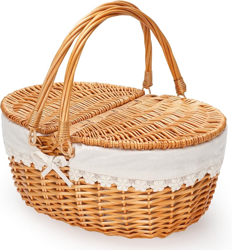 ZORMY Wicker Picnic Basket with Removable Liner Cream