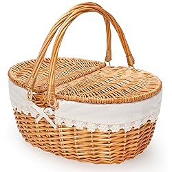 Wicker Picnic Basket with Removable Liner, Empty