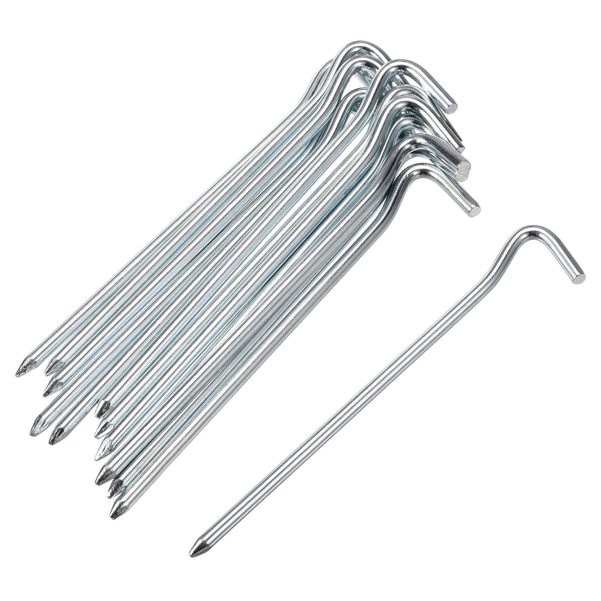 sourcing map Tent Pegs, 7" Length 0.24" Dia Carbon Steel Tent Stakes with Hook for Camping Garden Edging Fence 12pcs