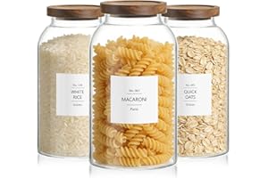 Aqziill 88oz Large Glass Jars with Airtight Acacia Wood Lids, Set of 3 Food Storage Containers for Flour, Sugar, Rice, Pasta,