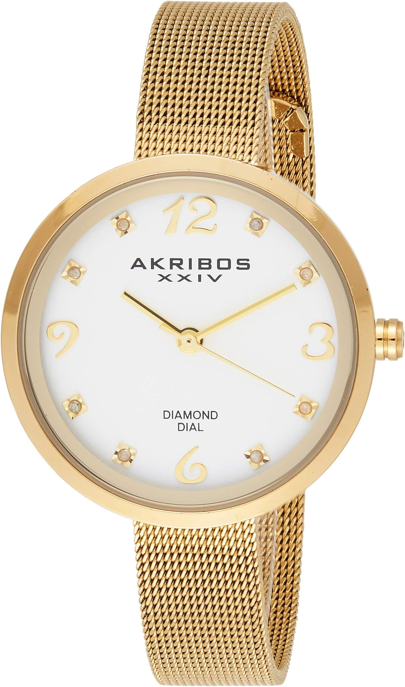 Akribos XXIV Women's Mother of Pearl Watch - 8 Genuine Diamond Hour Markers Stainless Steel Mesh Bracelet - AK875