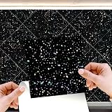 WALPLUS Glitter Black Tile Stickers 15x15cm Peel & Stick 24 pcs