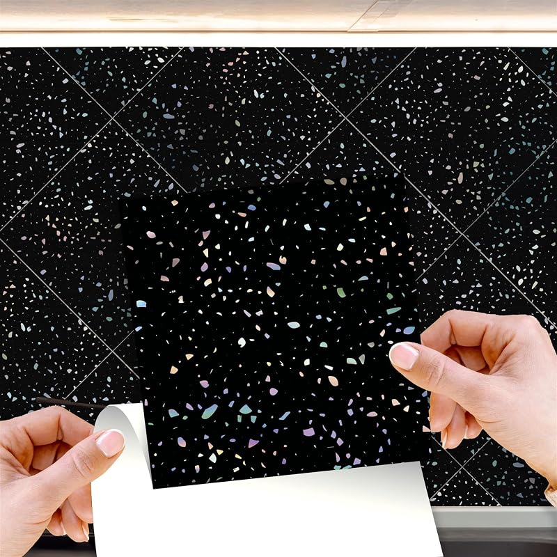 WALPLUS Glitter Black Tile Stickers 15x15cm Peel & Stick 24 pcs