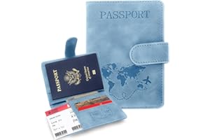 Sovirose Passport Holders, RFID Blocking Credit Card Holder, PU Leather Vaccine Card Holders for Travel with Magnetic Buckle, Travel Must Haves Cruise Ship Essentials for Men, Women (Blue)