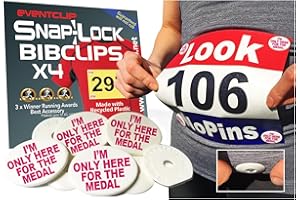EventClip Race BibClips - I’m Only Here for The Medal x 4 Snap-Lock for Securing Running and Cycling Numbers. Made with Recycled Plastic The Original & The Best Est 2012 Distributors Wanted